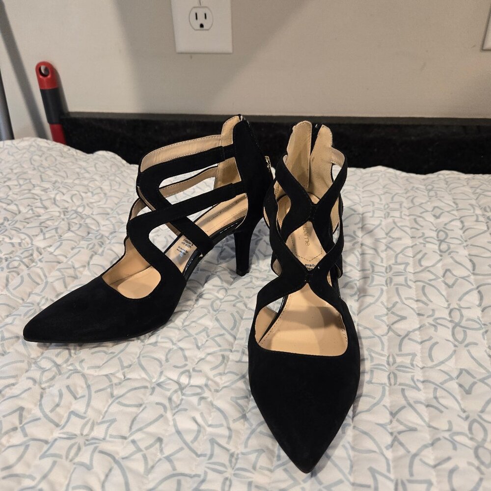 Liz Claiborne Helen Black Suede Strappy Heels